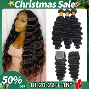 Kapelli Loose Deep Wave Bundles With 4x4 Closure 100% Brazilian Virgin Remy Human Hair Weave Extensions Natural Color Sew In Glue In Full Soft Healthy Ends High Elasticity Tangle-Free TikTok Shop Black Friday