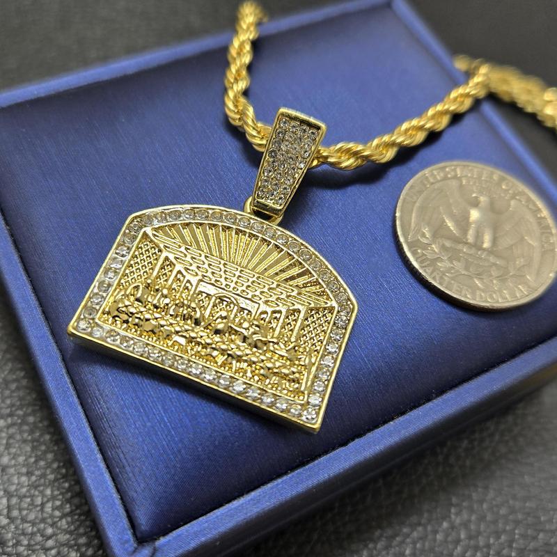 Men's 24 Stainless Steel Cuban Necklace 35mm CZ ANGEL Charm Gold plated*BOX