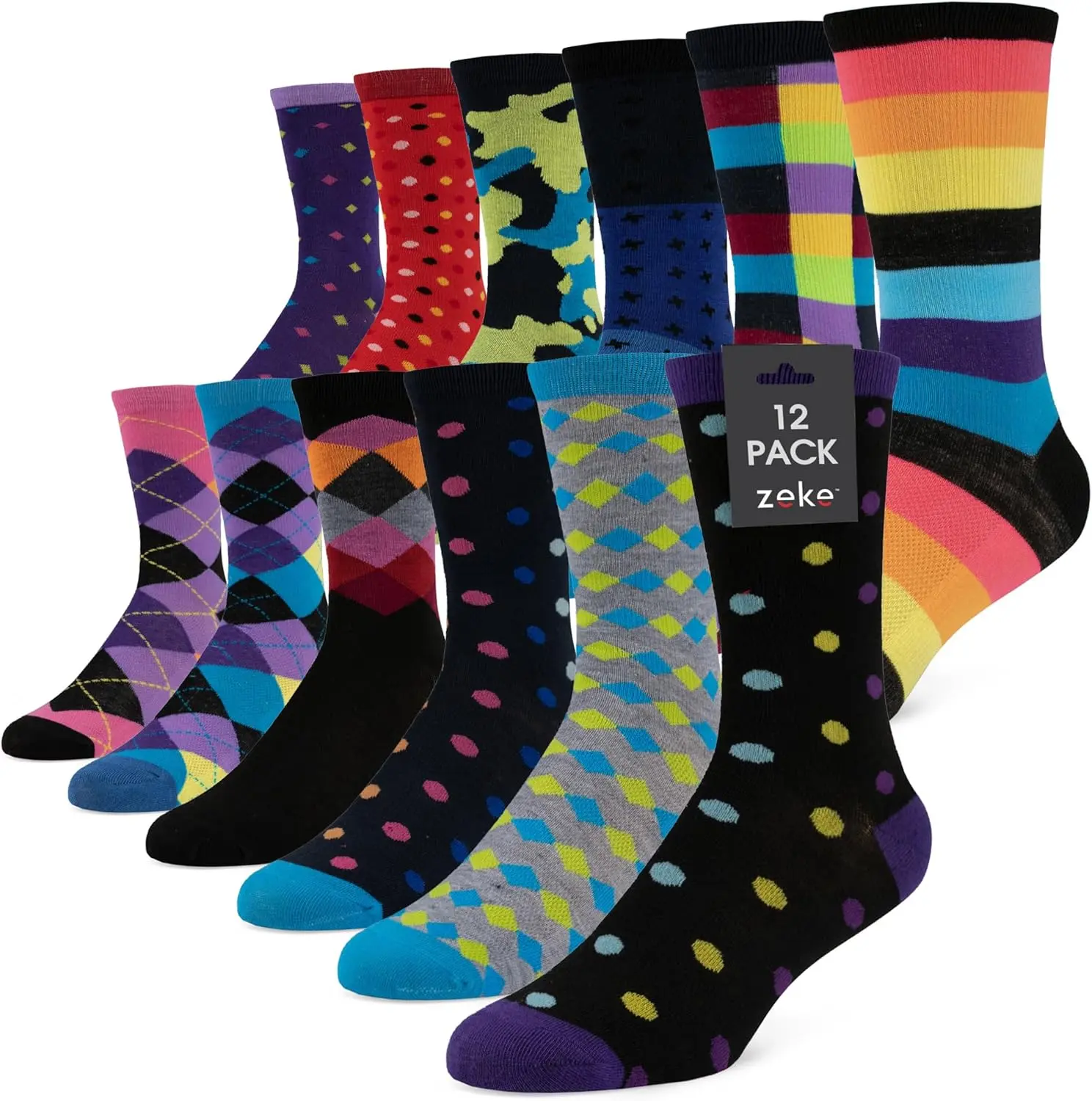 ZEKE Funny Dress Socks for Men - Funky Mens Crazy Socks - Cool Colorful Patterned Fun Socks for Men