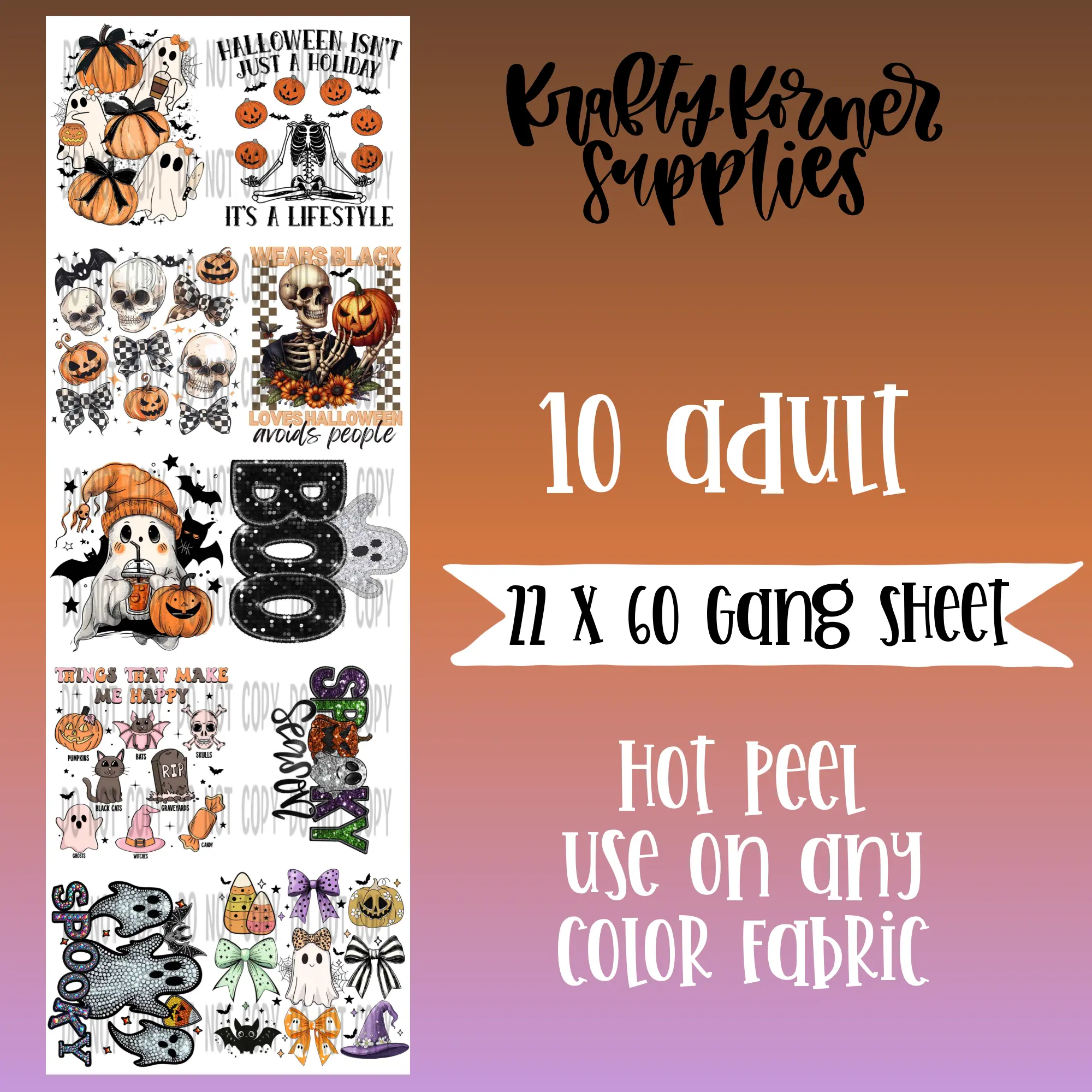 Black-Wearing Halloween-Loving DTF Transfer Gang Sheet, 22x60in Office Stationery DTF Transfer Gangsheet, Dtftransfer