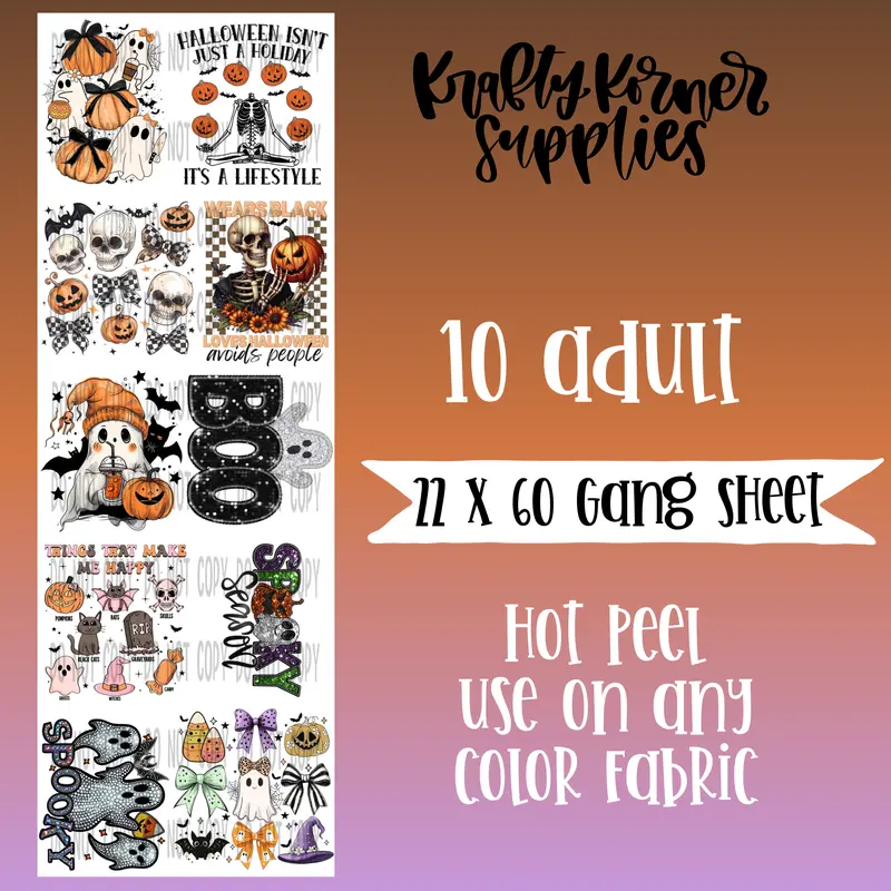 22x60 DTF Transfer Gang Sheet, Black Halloween Hot Peel Transfer Print, Any Fabric-Compatible Office Stationery & Craft Supplies for Adult Projects, 22 X 60