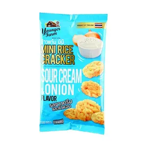 YOUNGER FARM Crispy Rice Crackers - Sour Cream & Onion Flavor, 60g Thai Snack, Crunchy Rice Cakes
