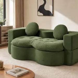 ARCH Convertible Full-Size Sleeper Sofa Bed Couch - Corduroy Chic Futon Sets, Foam Compression Loveseat with 2 Pillows, 68.00 lb, for Living Room & Bedroom, Green