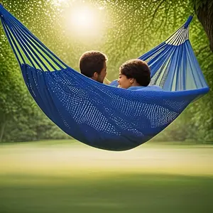 Lightweight Double Ice Camping Hammock, 1pc Light Blue 74x51in, Durable Nylon Fiber Fabric, Breathable Mesh Design, with Accessories, for Outdoor Camping, Hiking