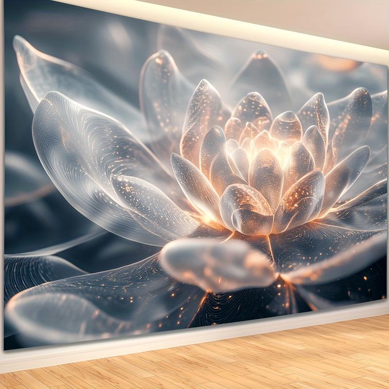 1 Elegant Glowing for Lotus Flower Tapestry - Luxurious Polyester Wall Hanging with Ethereal Lighting, Perfect for Living Room, Bedroom, Office, Party Decor - No Power Needed, Feather-Free, Zen Home Decor