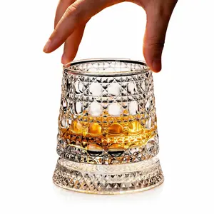Luxury 360° Rotating Gem Style Star-Cut Crystal Whiskey Tumbler Glasses - Bourbon Glass, Father's Day Gift for Men, Versatile Kitchenware Drinkware for Bourbon/Scotch (TikTok Shop Available), Glass Tumbler Glasses