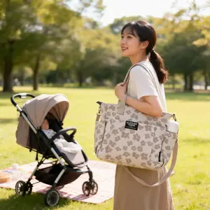 Large Capacity Crossbody Baby Bag, Fashionable Retro Floral Design, Women's Casual Shopping Travel Bag, Holds Bottles, Diapers, Sheets