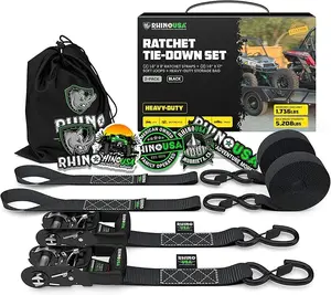 Ratchet Strap Tie Down Kit - Heavy Duty 1.6" x 8' Straps with Padded Handles & Coated Chromoly S Hooks