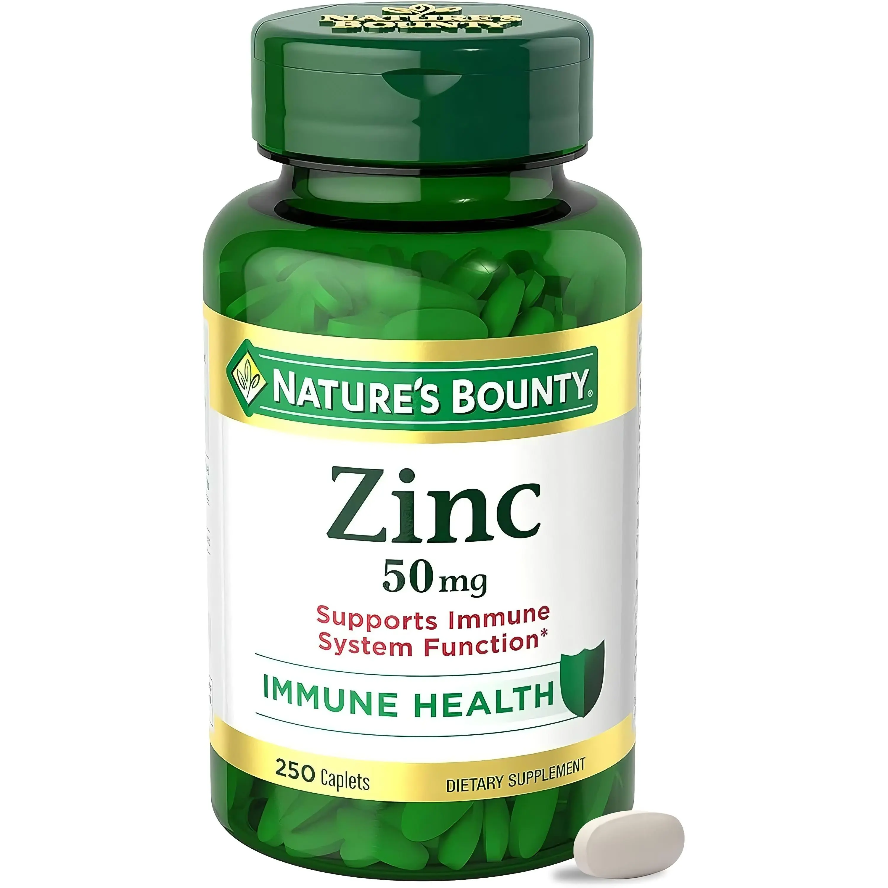 Nature’s Bounty Zinc 50mg, Immune Support & Antioxidant Supplement, Promotes Skin Health, 1 Caplet Per Day, Gluten Free, 250 Vegetarian Caplets
