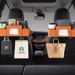 Car Seat Rear Leather Multi-Functional Storage Box, Car Paper Towel Holder Organizer Bag, Water Cup Rack Hook Storage Box