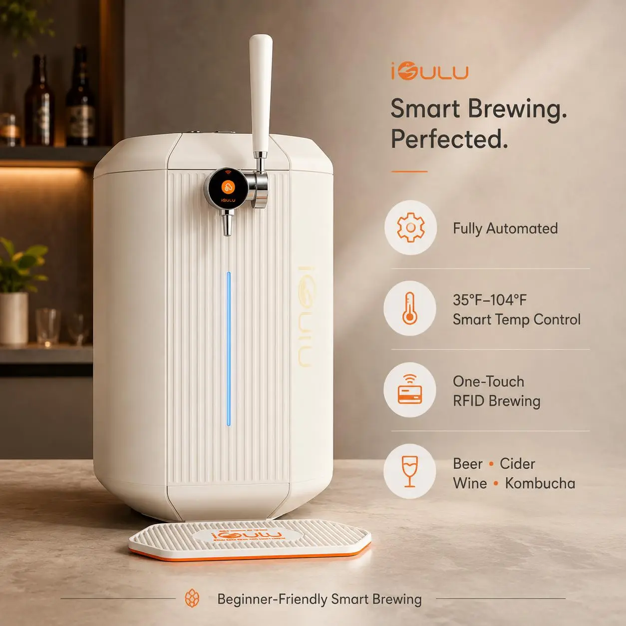 iGulu F1 Automated Home Brewer & Fermenter - Smart 1-Touch Brewing Machine Kit System with RFID, Beginner-Friendly for Craft Beer, Kombucha, Hard Cider