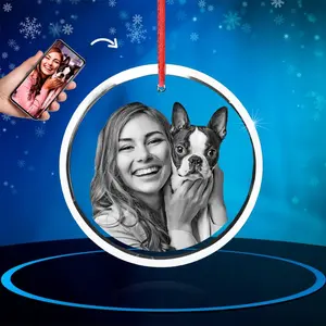 2D Round Ornament Customizable Photo Art Christmas Tree Car Ornament Families Pets K9 Crystal Decor Gift