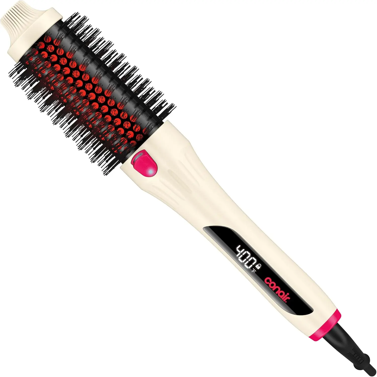 Infiniti PRO CONAIR 1.5 Inch Infrared Thermal Brush - Ionic Heated Hair Styler with 4 Heat Settings up to 400°F, Ceramic Barrel for Volume and Curls, Digital Hot Brush, White