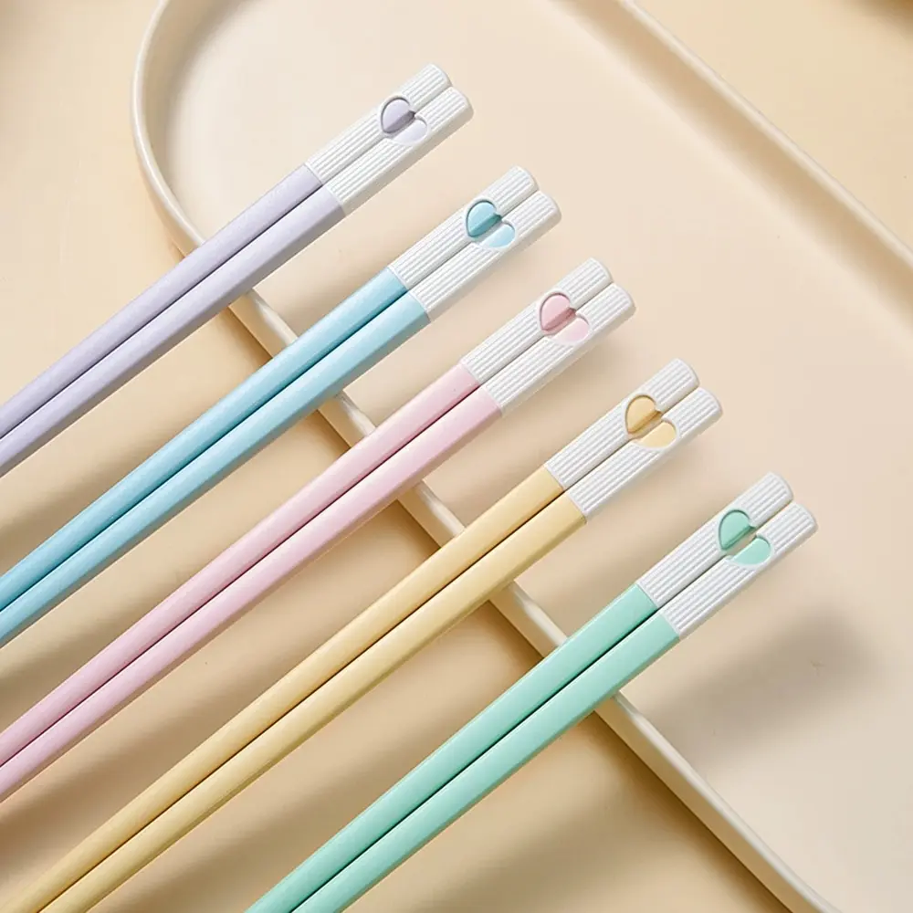 5 Pairs Cute Heart Design Japanese Chopsticks Set, Reusable Non-Slip Alloy Sushi Sticks, Korean Style Healthy Eating Utensils Tableware, Kitchenware
