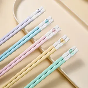 5 Pairs Cute Heart Design Japanese Chopsticks Set, Reusable Non-Slip Alloy Sushi Sticks, Korean Style Healthy Eating Utensils Tableware, Kitchenware