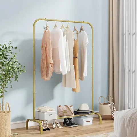 SORCEDAS Durable Metal Clothes Hanging Rack Stand - Home Organizer with Laundry & Accessories Storage, Hangable for Clothes Drying & Bedroom Use