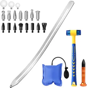 Paintless Dent Repair Car Dent Removal Rods Kit Big Curved Rod Crowbar with Repair Tap Down Tool for Auto Body Hail Damage Repair