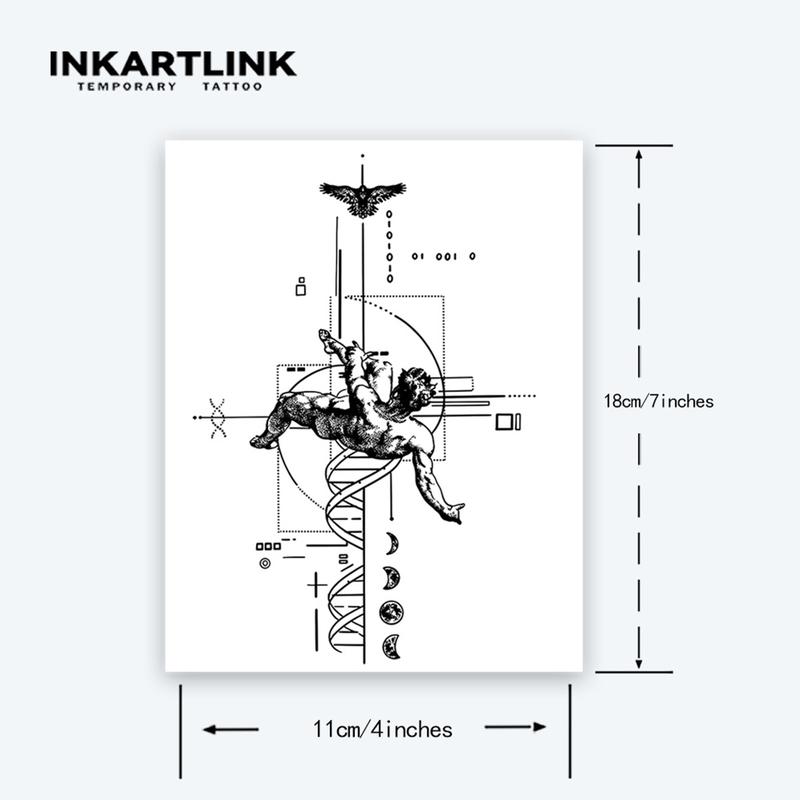 INKARTLINK Tattoo Tech,2 Sheets Extra-Large Semi Permanent Tattoo, Adult Art Design Temporary Tattoos, Lasts 1-2 Weeks, Waterproof, Realistic look, No Adhesive, No reflection (Descending Angel Design)