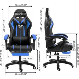 HOFFREE RGB Gaming Chair with Speakers Massage Computer Gaming Chair with LED Lights and Footrest High Back Video Game Chair for Adults Blue and Black