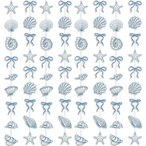 Blue Bow Starfish and Seashell Garland   ft Ocean Coastal Nautical Paper Hanging Decorations Pre Strung Banner for Under The Sea Beach Wedding Mermaid Birthday Party Decorations
