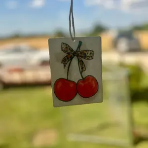 White Leopard Cherries Felt Car Freshie
