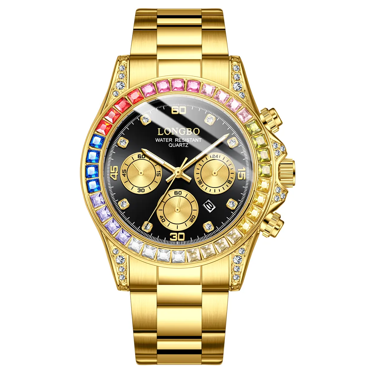 Gold Accent Chronograph, Crystal Wristwatch