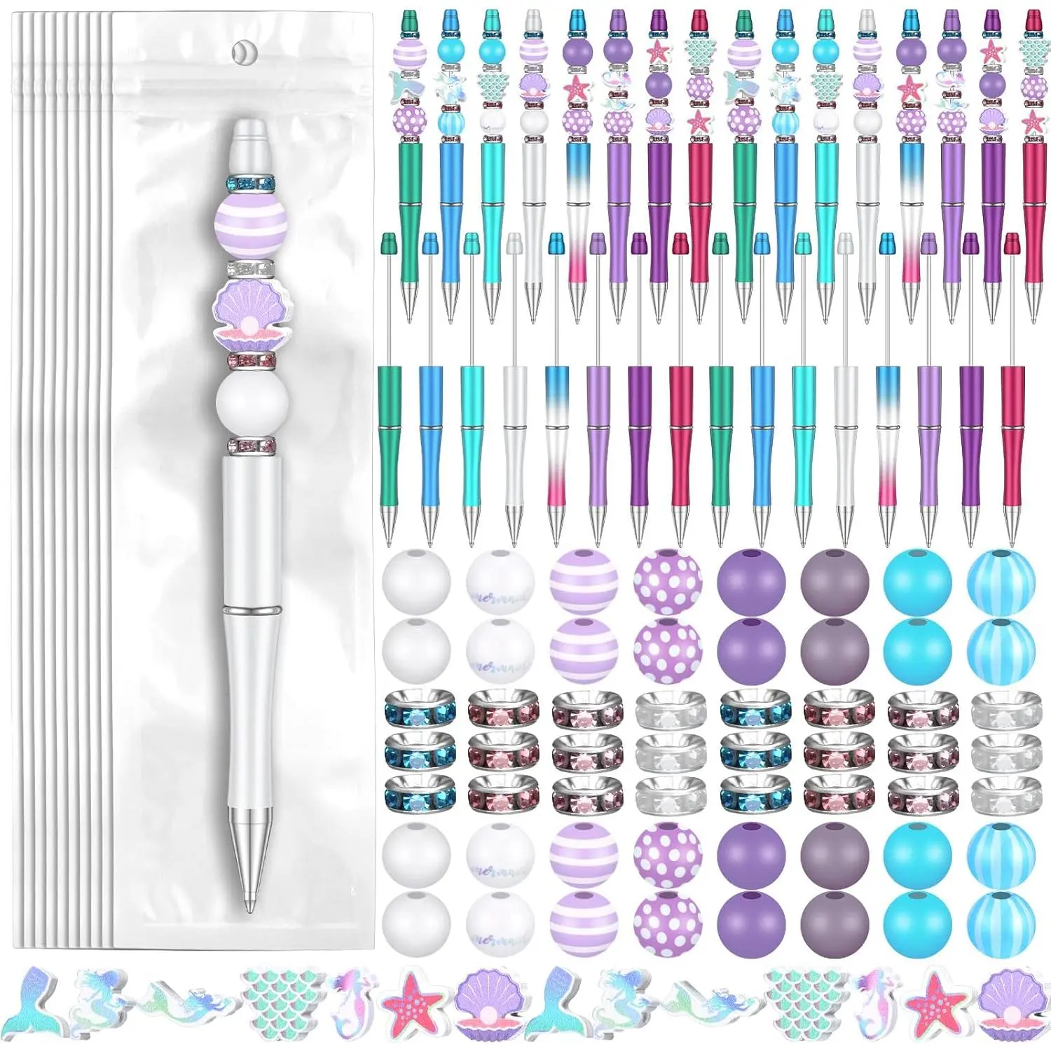 197 Pcs Beadable Pens DIY Pens Making Kit Assorted Wood Beads Crystal Spacer Plastic Black Ink Ballpoint for Women Crafts Office Family Gifts