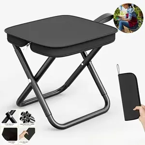 Compact Portable Folding Camping Stool with Mesh Storage Pocket, Easy Carry Foldable Seat for Outdoor Fishing Picnic Beach
