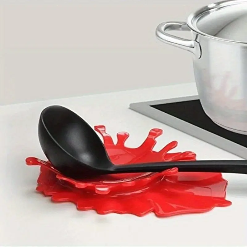 Creative Splatter Design Spoon Rest - Durable Plastic Kitchen Utensil Holder, Non-Electric Tomato Sauce Inspired Countertop Organizer, Halloween-Themed Home Decor Accessory, Cooking Accessory | Splashshaped Rest | Bold Kitchenware