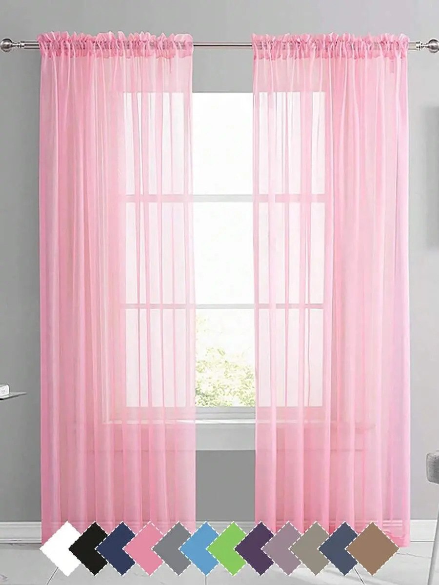 2pcs Semi-Sheer Voile Curtains, Top Rod Hanging, Modern Transparent Solid Color Curtains, Lightweight & Breathable, Light Filtering, Suitable For Living Room, Garden, Bedroom, Kitchen, Door Curtain