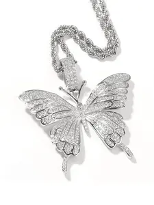Women's Elegant Rhinestone Decorated Butterfly Design Pendant Necklace, Exquisite Trendy Pendant Necklace, Chic Jewelry As Gift for Girlfriend, Fashionable Jewelry Accessories, Bling Stylish Accessory