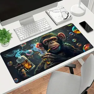1pc Cool Chimpanzee Large Gaming Mouse Pad, Neon Bubble Extended Desk Mat,Office Desk Accessories Non-Slip Stitched Edge Computer Mat ,Rubber Base Laptop Keyboard Pad for Home Office & Gamer,Durable and Spill-Resistant,Ideal Gift For Family And Friend