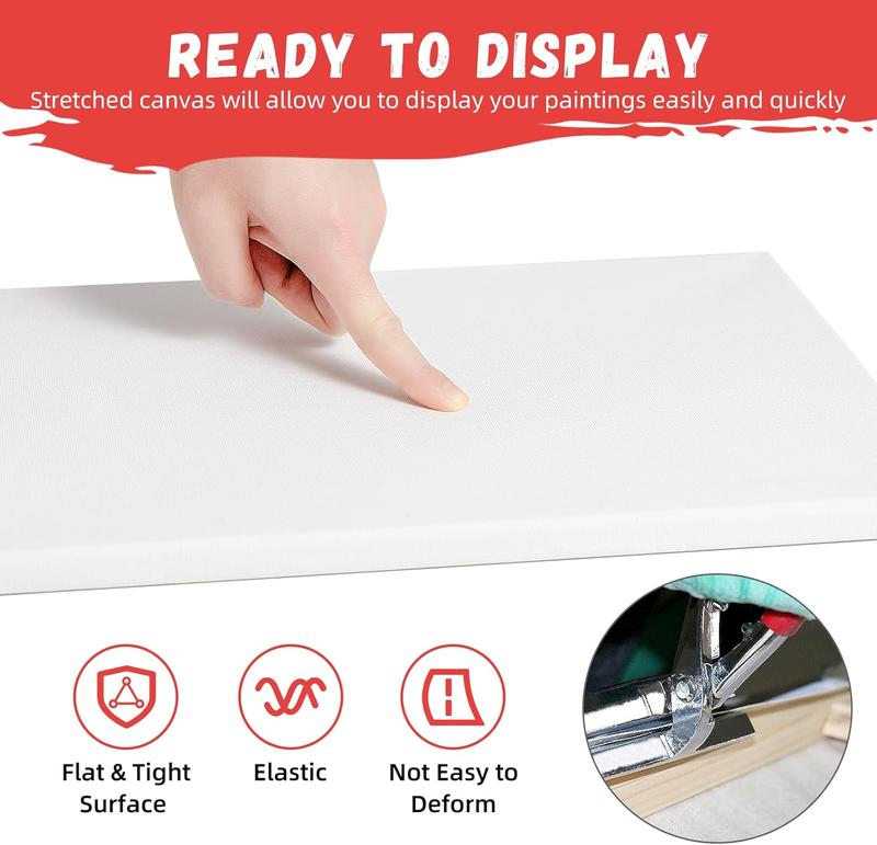 4 Pack Stretched Canvas for Painting 8x10 Inch,  Cotton Blank Art Canvases for  or Oil , Pre-Primed, 5/8 Inch Profile
