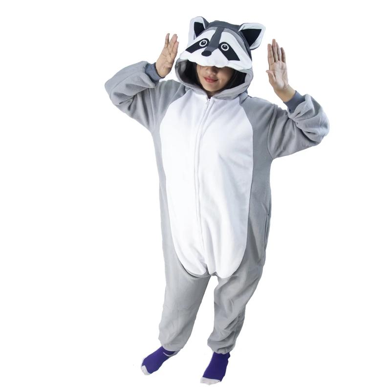 Gray Raccoon Kigurumi Onesies Anime Cartoon Women Men Pajamas Halloween Christmas Cosplay Anime Full Body Pijama