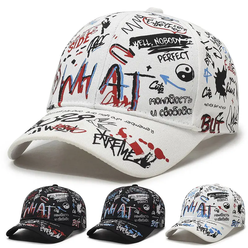 Unisex Korean Fashion Graffiti Print Baseball Cap - Adjustable, Curved Brim, Lightweight Anti-UV Solar Protection Dad Hat, Hats for Women, Front Text Casual Outdoor Accessory, Anti-Uv Hats