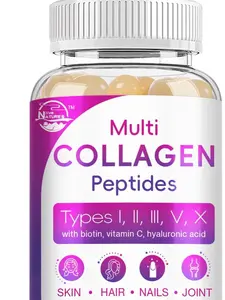 Nature's Multi Collagen Peptides Softgel - Types I II III V X with Biotin Vitamin C & Hyaluronic Acid for Skin Hair Nail Support 60 Softgels 2 Pack - Fitness