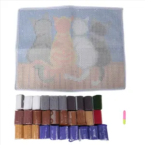 Latch Hook Rug Kits Crocheting Carpet Rug Cats Yarn Pre-Printed Canvas Cushion Mat Crochet Tapestry Sofa Decor