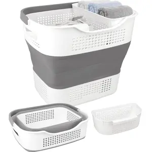 Collapsible Laundry Basket Foldable Laundry Basket Plastic with Handles,Pop Up Storage Container/Organizer/Hamper for Laundry, Space Saving and Durable (1 Pack, Grey)