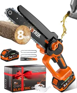 8-INCH Mini Chainsaw Cordless, [3.0AH] Battery Powered Electric Chain Saw, Handheld Small Hand Saw for Wood Cutting Tree Trimming Branch Cutter [Auto Oiler] [Tool-Free Tensioner] [Brushless]