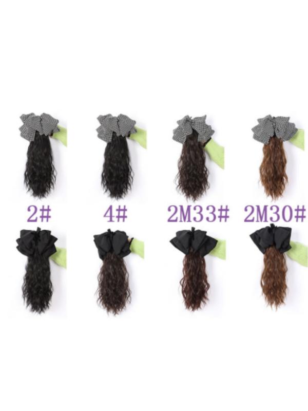Long Wavy Claw Clip On Black White Bow Hair Extensions Pony Tail Hairpiece Lady Wigs for Women Wig Ponytail Bow Hair Accessories Girls Grab Clip Water Ripple Ponytail Braid High Value Wig Human Hair(Dark Brown,Black Bow)