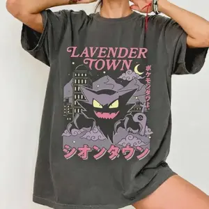 Lavender Town Shirt, Haunter Pokemo Graphic Tee, Retro Anime T-Shirt, Pastel Goth Gift, Ghost Type Streetwea