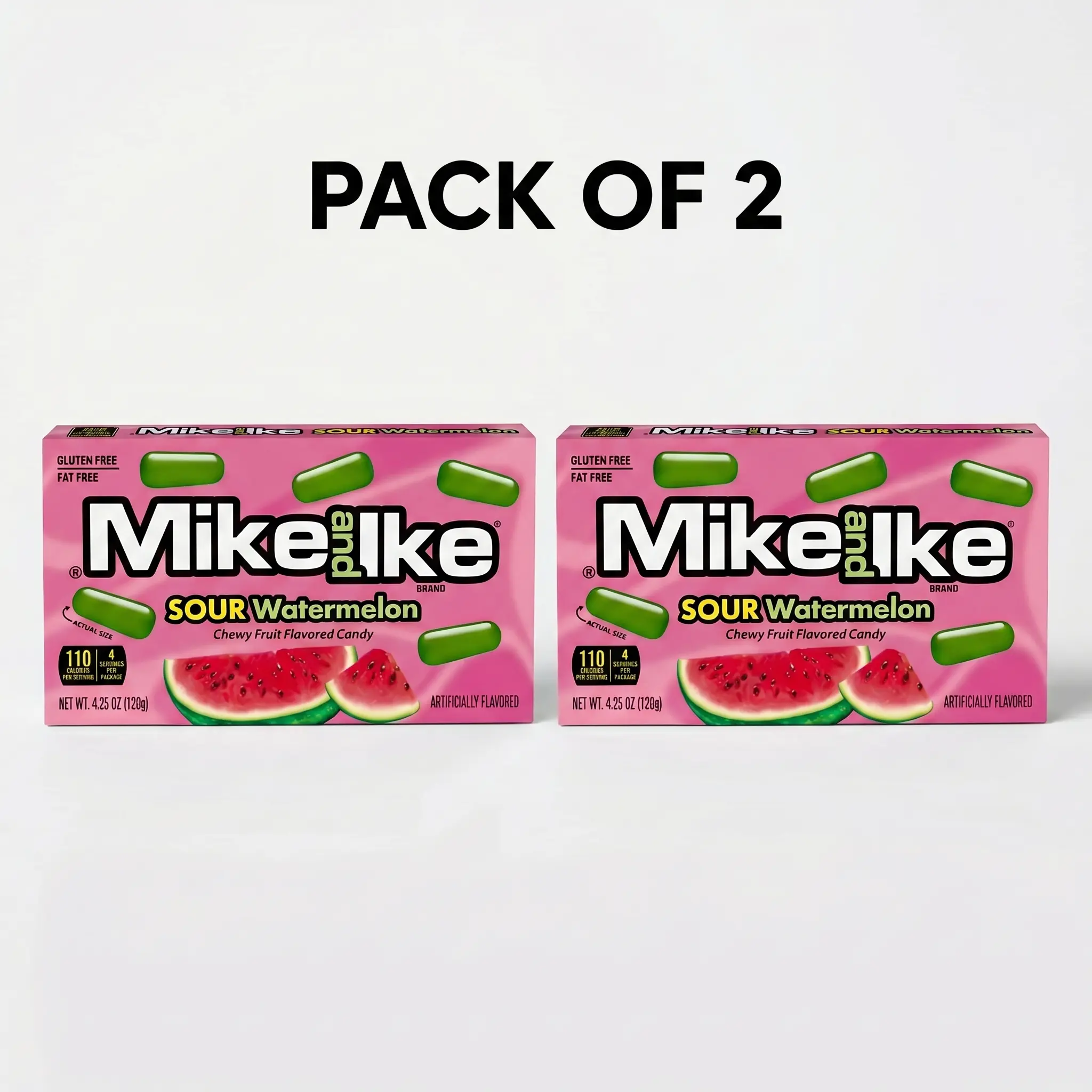 MIKE AND IKE SOUR Watermelon Chewy Candy, 4.25 ounce Theater Box, 2 count  Sweet Fruit Snack Gluten-free, and Fat-free candy.