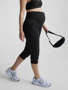 Summer High Stretch Comfortable Maternity Jogger Pants, Pocketed Maternity Sweatpants, Seven-Quarter Leggings, High Waisted Support