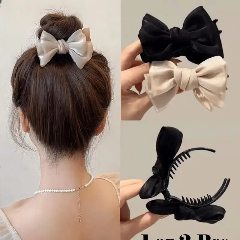 2Pcs Bow-Adorned Hair Claw Clip: Non-Slip Design, Suitable For Ponytails, Perfectly Matching Bun Hairstyles - An Ideal Choice For Women And Girls, Hair Clips, Hair Accessories, Decorative Hair Clips, Claw Clips, Multi purpose clips, Hairclips