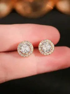 1 Pair Round Cubic Zirconia Decor Stud Earrings For Women Wedding Dresses Dating Gift