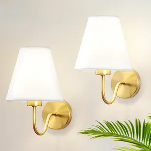 2-Pack Retro LED Rechargeable Decorative Wall Light, Fabric Lampshade, Gold/Black Optional, No Wiring Needed, Rechargeable, RGB Bulb, Dimmable, With Remote, Bulb Optional, Perfect For Bedroom/Living Room/Entrance/Dining Room