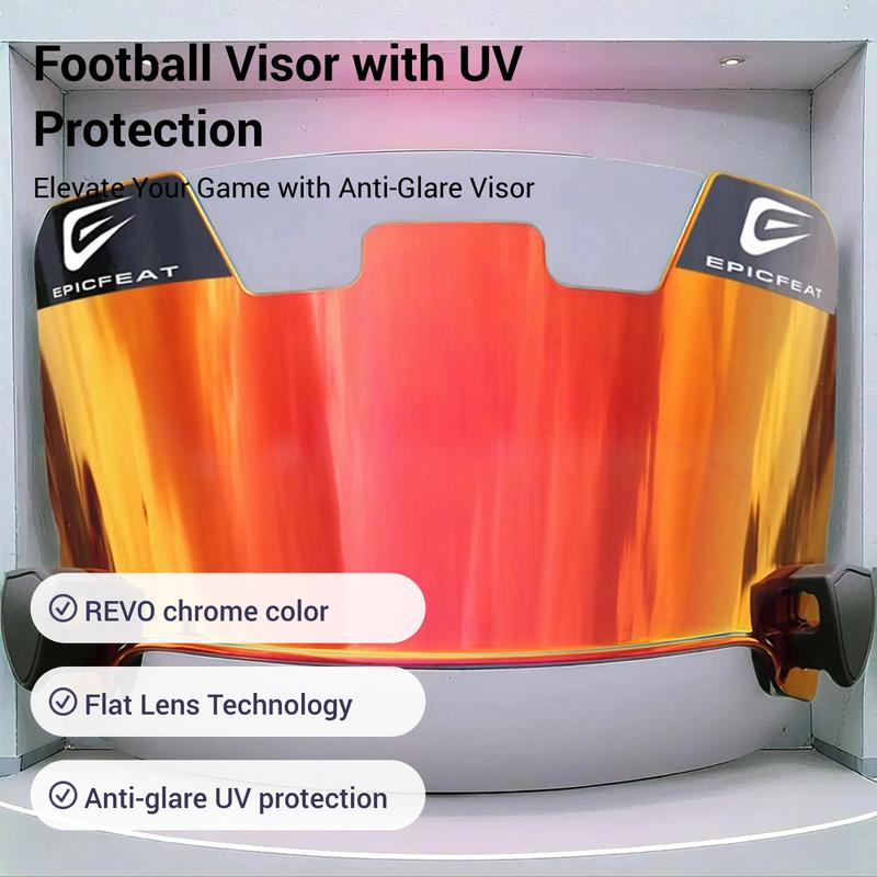 Football Visor, visor for helmet football，football accessories，football gear，REVO chrome color process,Flat Lens Technology,Anti-glare and UV protection,Fits Youth and Adult Football Helmets