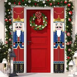 2D flat banner 1pcs Nutcracker Soldier Outdoor Christmas Wall Decor Banner for Porch Front Door Home Garden Indoor Outdoor Yard Gate Decor Indoor Outdoor Door  Portrait Photography Studio Professional Photographer Video Backdrops or Product Displays