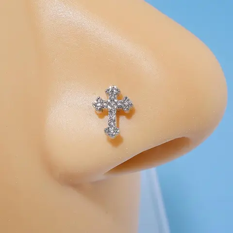 Rhinestone Cross Nose Ring, Septum Pierced Ring, Punk Style Nose Ring for Women & Men for Party, Daily Clothing Decor, Trendy All-match Jewelry for Birthday Gift, Piercing, Septum Rings, Body Piercing Jewelry, Body Jewellery