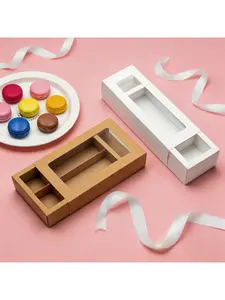 20/15/10/5/1pcs Kraft Paper Drawer Boxes with Clear Window, Macaron Packaging Boxes for Cookies, Biscuits & Pastries